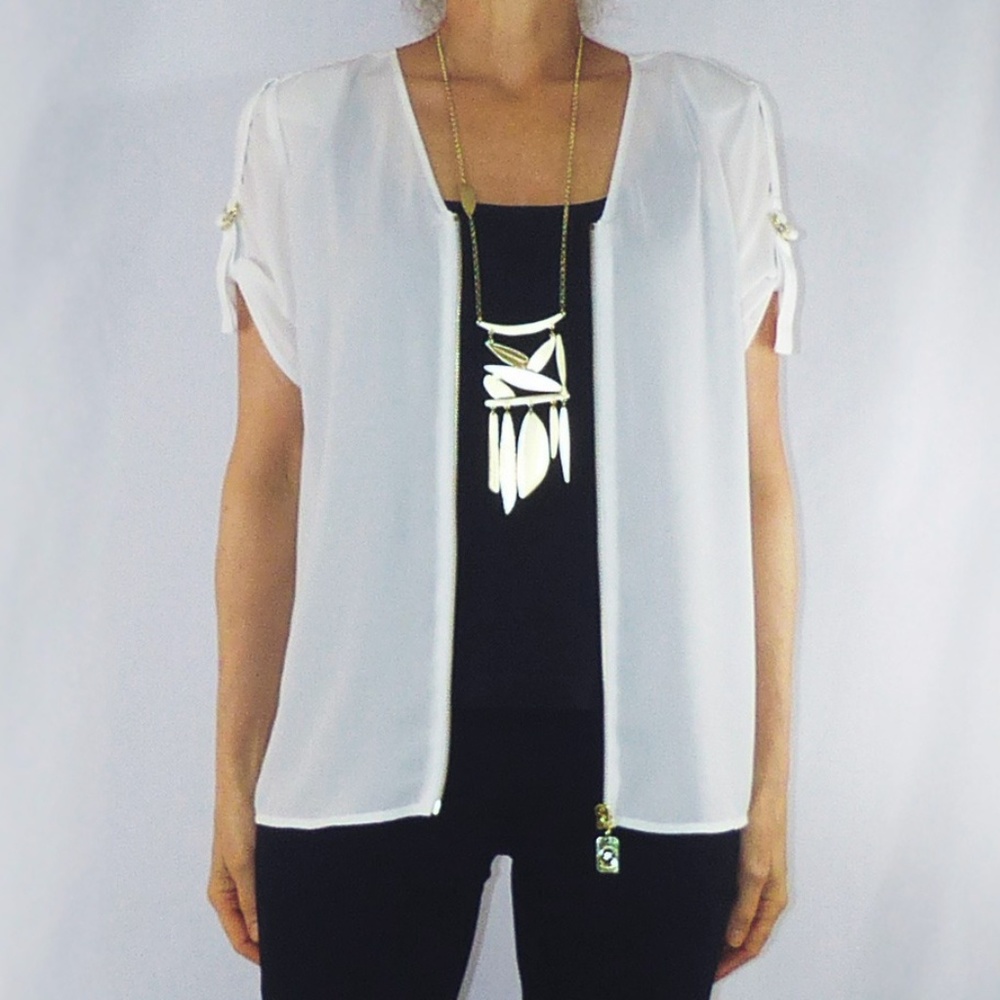 MIchael Kors White Blouse with Gold Zipper, Size S